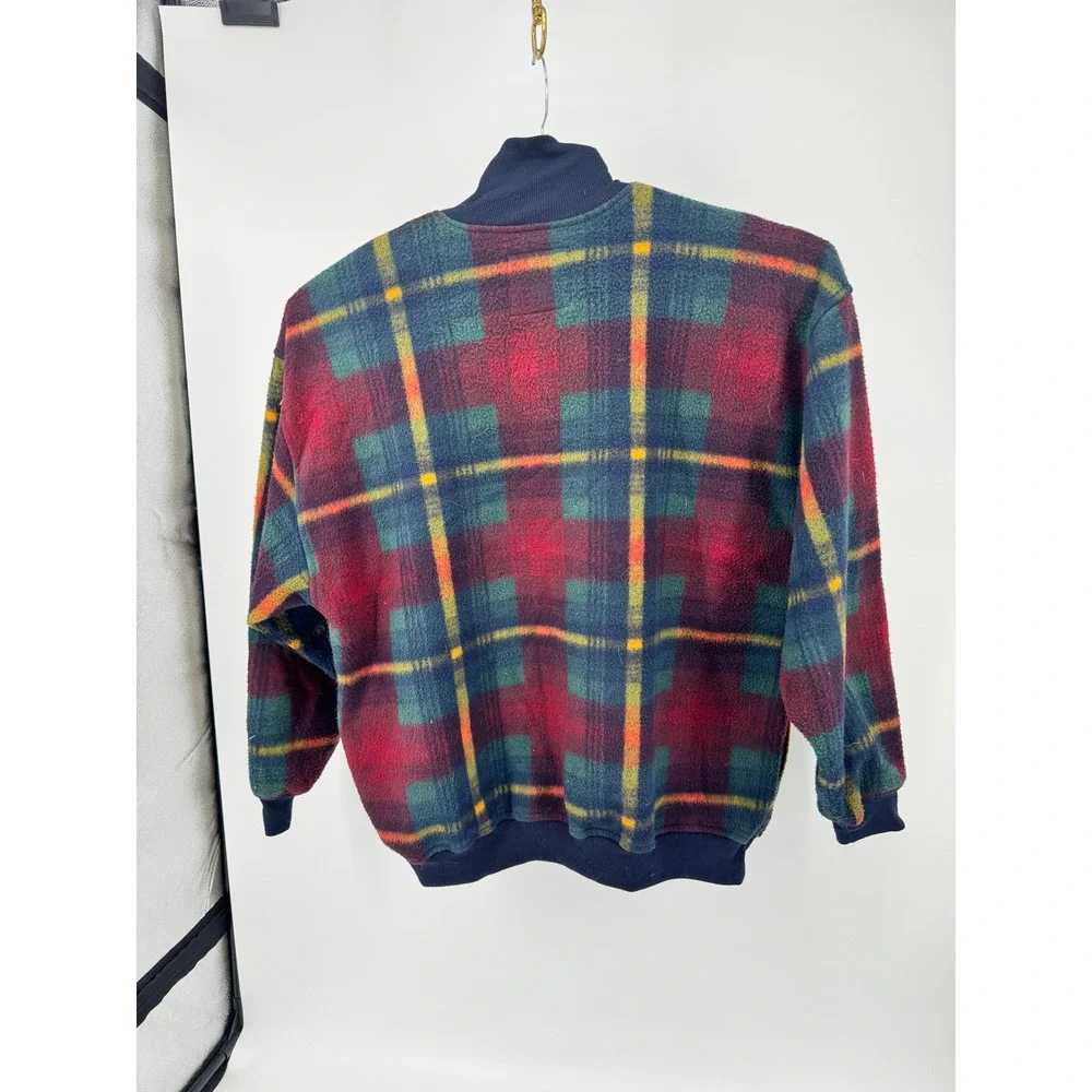 Vintage‎ Bugle Boy 1/4 Zip XL Plaid Fleece Quarter Zip Pullover Men's XL